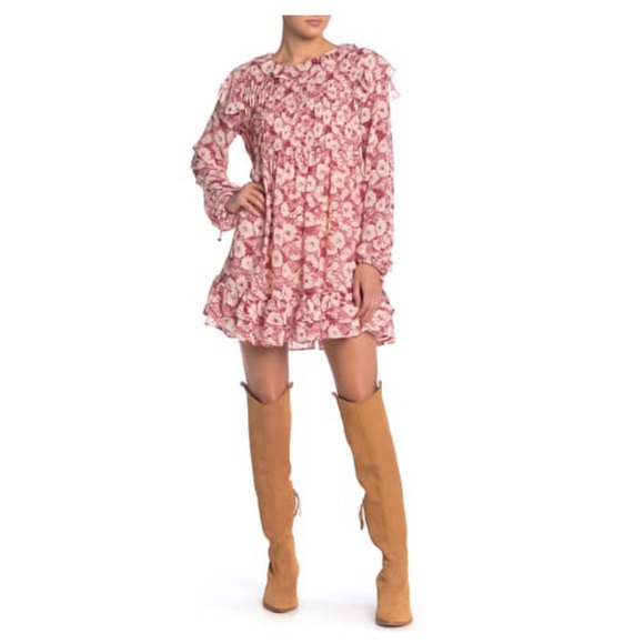 Free People Long Sleeve Floral Ruffles Minidress - Picture 4 of 7